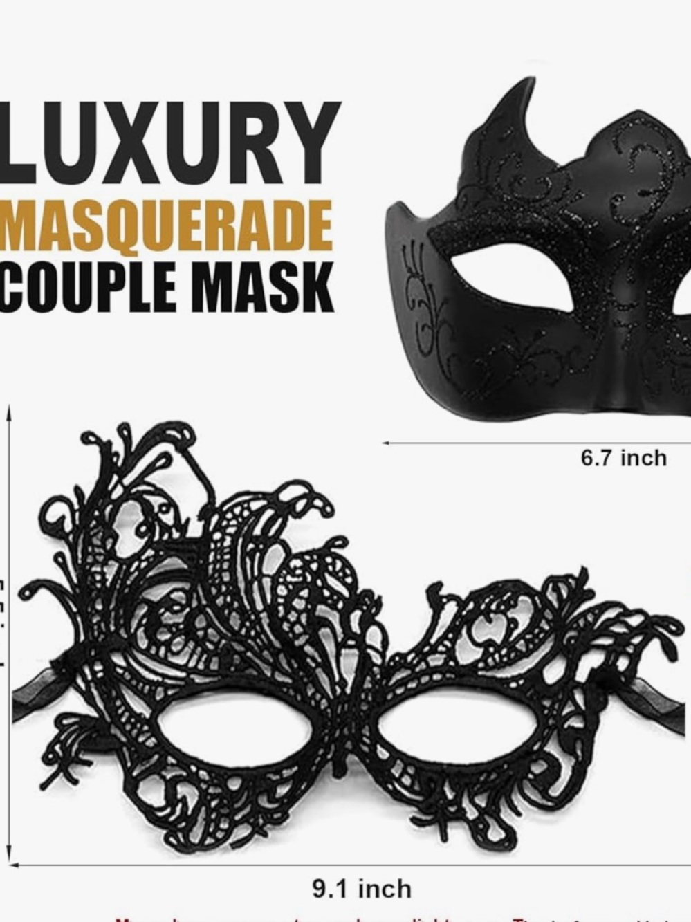 Luxury Masquerade Couple Mask - Black—Set of 2